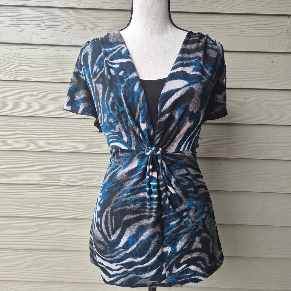 Perception Women Animal Print Blouse Medium Y2K Indie Sleaze Going Out Mcbling